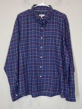 Peter Millar Button Down Shirt Men's XL Blue Purple Plaid Check Cotton
